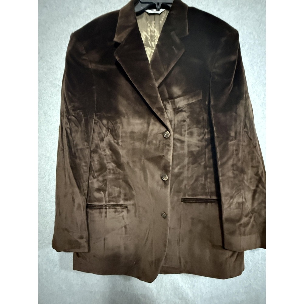 Linea‎ Uomo Blazer Sport Coat Mens 48L Brown Velvet Cotton 3 Button Long Jacket